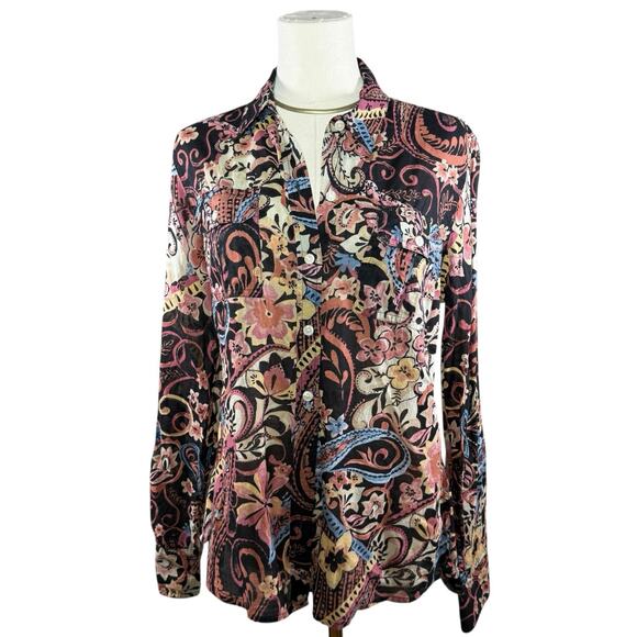 Lucky Brand Floral Western Button Down Shirt Boho Coastal Cowgirl Cotton Medium - Picture 1 of 10